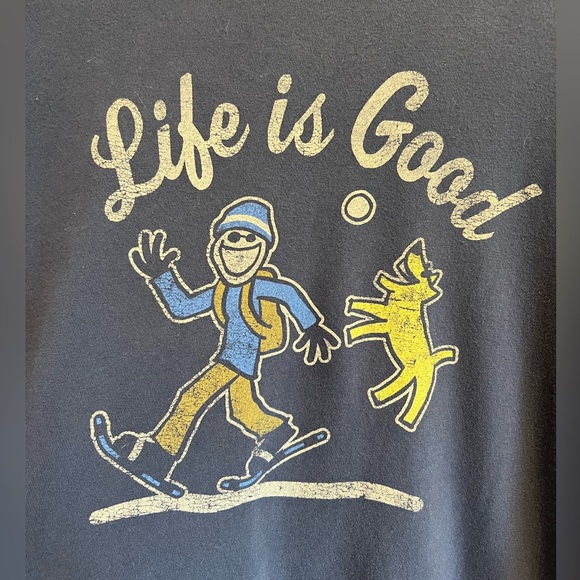 LIFE IS GOOD❄️ Navy, Long Sleeve Crusher T - Snowshoes and Pup - Picture 4 of 7